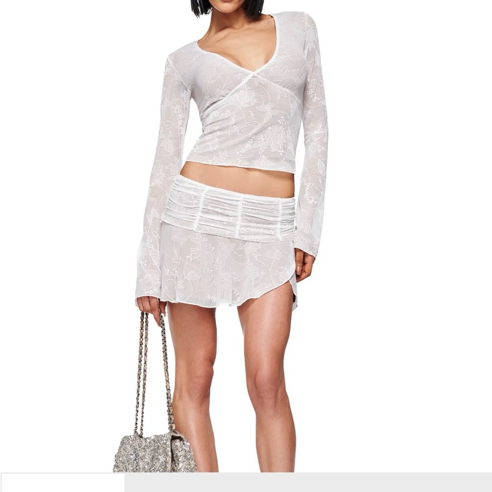 I.AM.GIA White Sheer Floral V-Neck Top - Picture 4 of 5